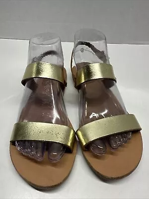 Ancient Greek Sandals Ankle 2 Strap Strappy Sandals Gold Tone Leather Size 38 8 • $35.99