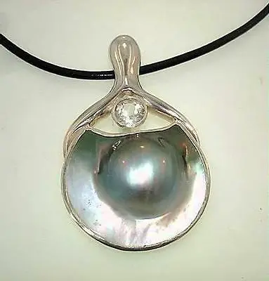 Marta Howell Solid 925 Silver Mother Pearl Tahitian Mabe Pearl Topaz Pendant #1 • $310