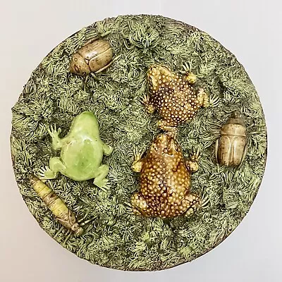 Antique Cuhna Palissy Majolica Toads Frog And Insects Plate Portugal • £495