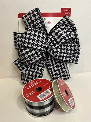 NEW! Celebrate It Christmas Houndstooth Decor Bow Buffalo Plaid And Gold Ribbon • $11.75