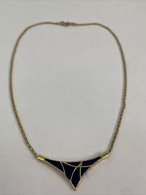 MONET  Blue Enamel Gold Tone 16 Inch Long Choker Necklace Vintage • $12.75