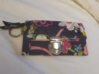 Vera Bradley Ribbons Quick Swipe ID Mini Wallet Floral Silver Key Ring EX COND • $7.99