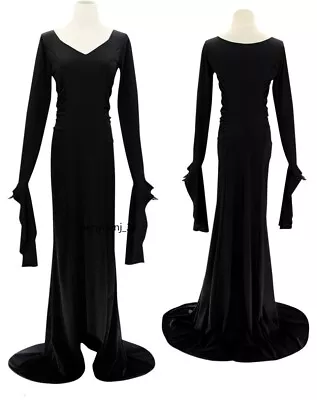 The Addams Family Morticia Gothic Black Dress Cosplay Costume Halloween Suit NEW • $35.33