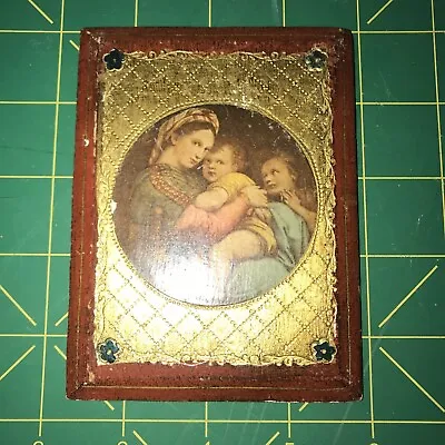 Vintage Madonna Of The Chair By Raphael Print On Wood Made In Italy 3.5” X 4.74” • $10