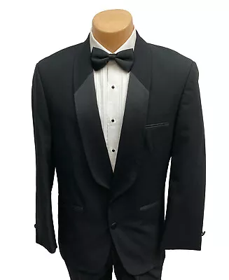 Men's Black Tuxedo Jacket With Satin Shawl Lapels Retro Discount Cheap Sale 40R • $19.99