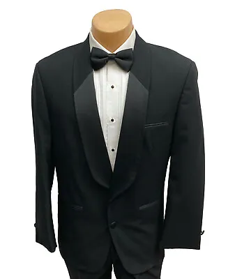 Men's Black Tuxedo Jacket With Satin Shawl Lapels Retro Discount Cheap Sale 46XL • $19.99