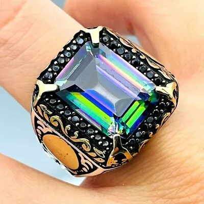 Multicolor Mystic Topaz Gemstone Ring Mens 925K Sterling Silver Men's Jewelry • $50