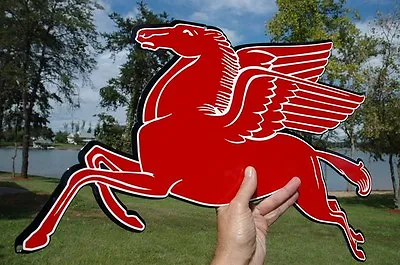 Old Style Mobil Gas Oil 24  Pegasus Horse Diecut Thick Steel Sign Left Usa Made • $139
