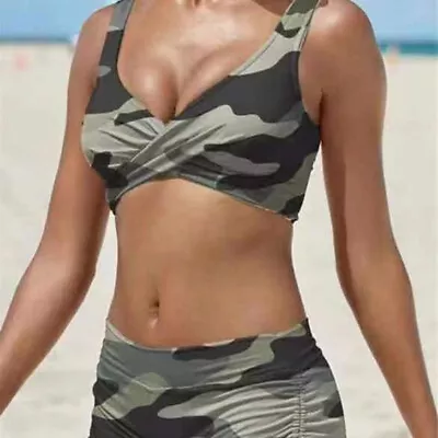 Women Camouflage High Waist Push Up Bikini Set Swimwear Summer Beach Swimsuit UK • £12.88