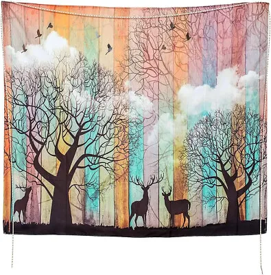 Psychedelic Tapestry Wall Hanging Elk Forest W/ Birds Bohemian Hippie Christmas • $14.95