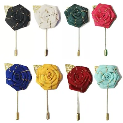 Rose Flower Corsage Boutonniere Stick Lapel With Gold Leaf Grooms Wedding • £2.99