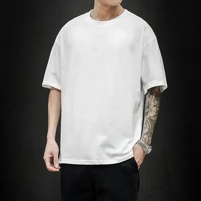 Summer Men's T Shirt Casual Solid Short Sleeve T Shirt Oversized Hip-Hop Top • $21.38