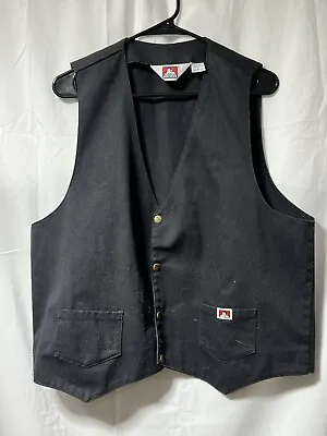 Vintage Ben Davis Canvas Work Vest Snap Button Black Made In USA Size L • $45