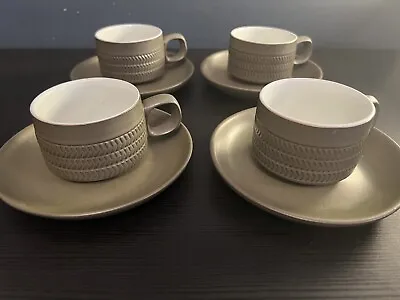 4 Denby Chevron Mugs & Saucers 3 Rings Green Vintage Retro. Expresso Cups. • £15