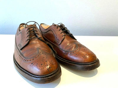 $49 • Buy Vtg Florsheim Imperial Brown Pebble Leather Wingtip V Cleat Gunboat Shoes 10.5 B