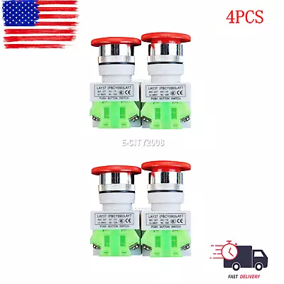 4 Packs Red Mushroom Emergency Stop Shut Off Push Button Switch NO+NC 22mm 660V • $13.69