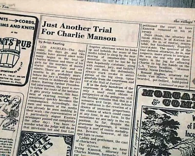 CHARLES MANSON Girls Followers Sharon Tate LaBianca Murder Trial 1970 Newspaper • $67