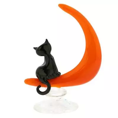 Glass Of Venice Murano Glass Cat On The Moon Statue 5” Handmade Italian Black • $79.95