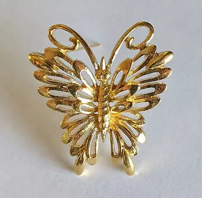 Vintage Monet Brushed & Polished Gold Plated Openwork Butterfly Brooch/Pin • $17