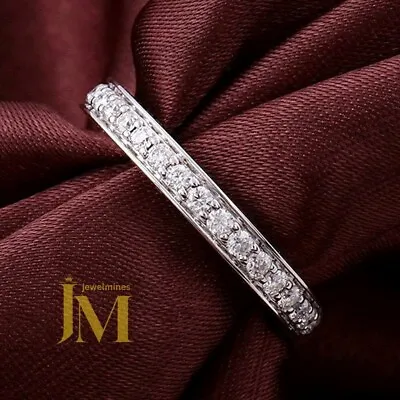 Moissanite Eternity Wedding Band Solid 14K White Gold 2 CT Excellent Round Cut • $224.46