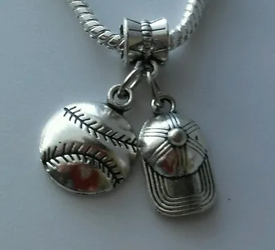 $12.98 • Buy Baseball Hat Softball Sports Ball Dangle Bead For European Charm Bracelet 