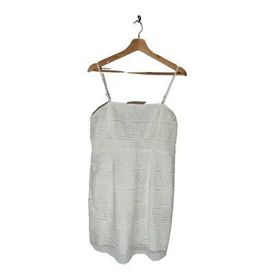 TIGERLILY Size 14 White Crochet Geometric Strappy Square Neck Dress Designer • $59.99