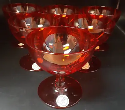 Set Of 6 Vintage Red Morgantown WINE/SHERBET/CHAMPAGNE Glass Unused Beautiful! • $59.99