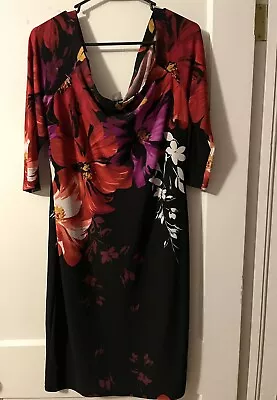 XL Bodycon Dressy Black Floral Dress Venus Brand Off Shoulder 3/4 Sleeved  • $14.99