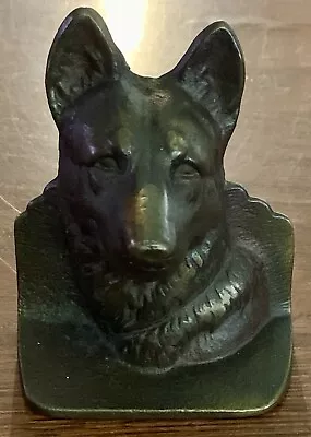 Vintage Cast Iron Dog Book End German Shepherd Dog Bust Bronze Tone • $7.99
