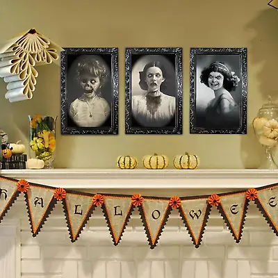 Halloween Decorations 3D Changing Face Moving Picture Frames-3 PCS Face Expressi • £17.57