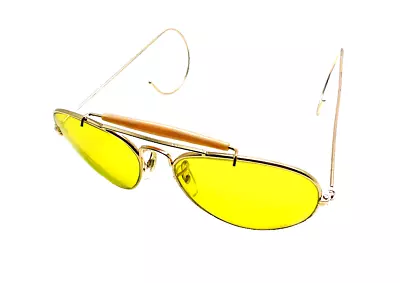 Vintage Gold Metal Yellow Lens Aviator Shooting Glasses Nos Aviators Sunglasses • $42.95