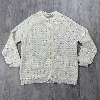 True Vtg 50s B Altman Co Womens Lacey Knit Button Cardigan White Lined Sz 42 • $39.99