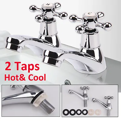 £17.20 • Buy Traditional Bathroom Classic Basin Sink Pillar Taps 2 Hot & Cold Pair Sterling