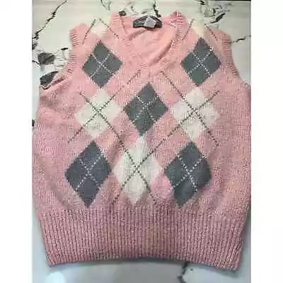 Vintage Casual Corner Angora Rabbit Hair Silk Argyle Pink & Gray Sweater Small  • $24.99