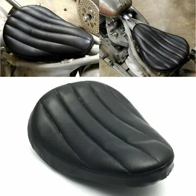 13  Black Leather Tuck Roll Solo Driver Seat For Harley Chopper Bobber Custom AS • $45.99