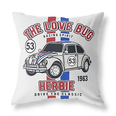 VW Beetle Herbie Love Bug FILLED CUSHION Zip Designer Grey • £20.99