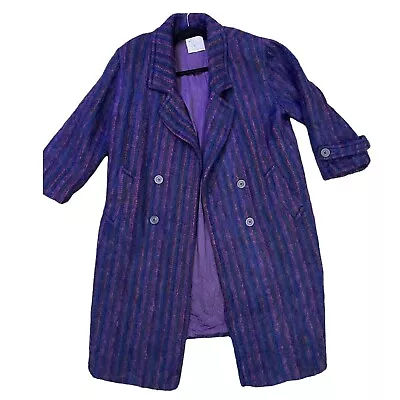 Vintage 80’s WOOL MOHAIR COAT Jacket M Purple Striped Statement Blogger VTG • $91.03