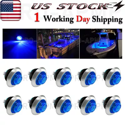 10x Marine Boat Blue LED Deck Courtesy Lights Stair Garden Light Stainless Base • $13.98