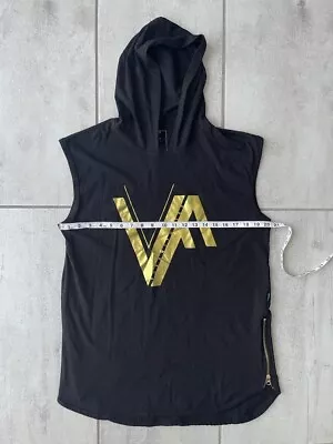 HW Mens Hoodie Sweatshirt Black Gold Logo Pullover Side Zip Sleeveless XL • $17.21