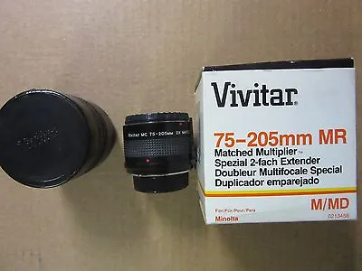 VIVITAR MR 75-205 Mm 2X MATCHED MULTIPLIER FOR MINOLTA M/MD MOUNT Perfect & Box • $6.70