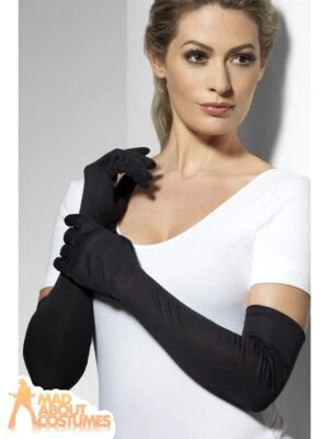 £4.25 • Buy Adult Ladies Jersey Gloves Burlesque Halloween Black Fabric Over Elbow 52cm