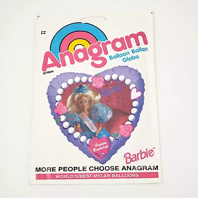 Vintage 90s Heart Shape Happy Birthday Barbie 18” Mylar Balloon Metallic Foil • $25