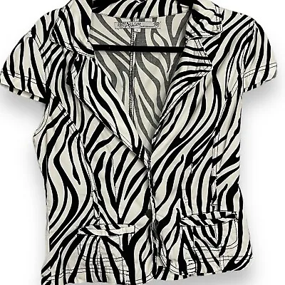 Ashley Zb International Blazer Blouse Women's Large White Black Zebra Print Y2K • £12.34
