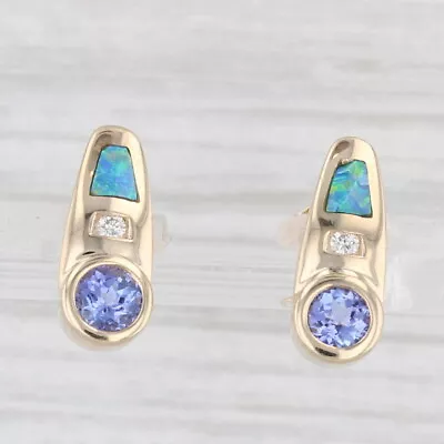 0.54ctw Tanzanite Diamond Blue Opal Earrings 14k Yellow Gold Stud Drops • $349.99