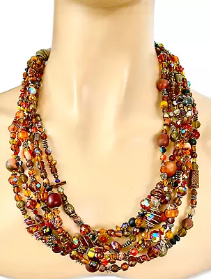 Vintage 1980s Mixed Materials Semi Precious Multilayered Multistrand Necklace • $109.25