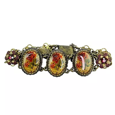 Michal Negrin Rose Flower Romanic Crystal Link Victorian Style Bracelet • $99.99