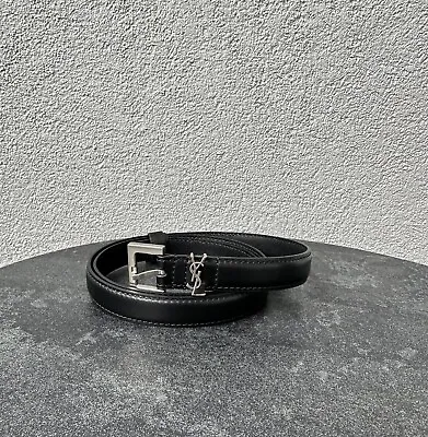 SAINT LAURENT Leather Cassandre Thin Belt WITH SQUARE BUCKLE 100 Cm 2cm • $210