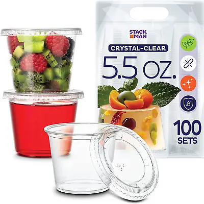 Plastic Clear Portion Cups Snack Disposable Containers With Lids 5.5Oz. • $16.35