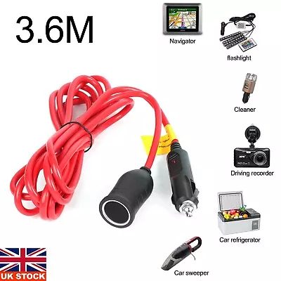 12V/24V Car Cigarette 3.6M Extension Cable Lighter Lead Charger Power Socket UK • £7.29