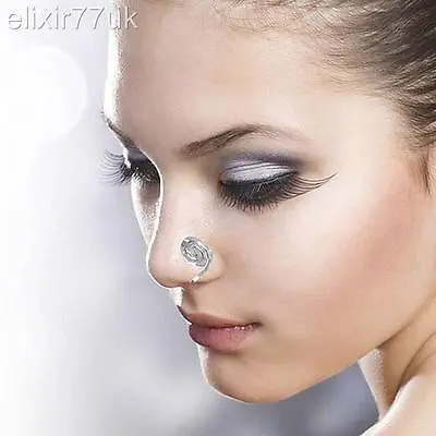 Fab Gold Silver Fake Non Piercing Swirly Clip On Nose Ring Ear Cuff Fancy Dress • £2.65